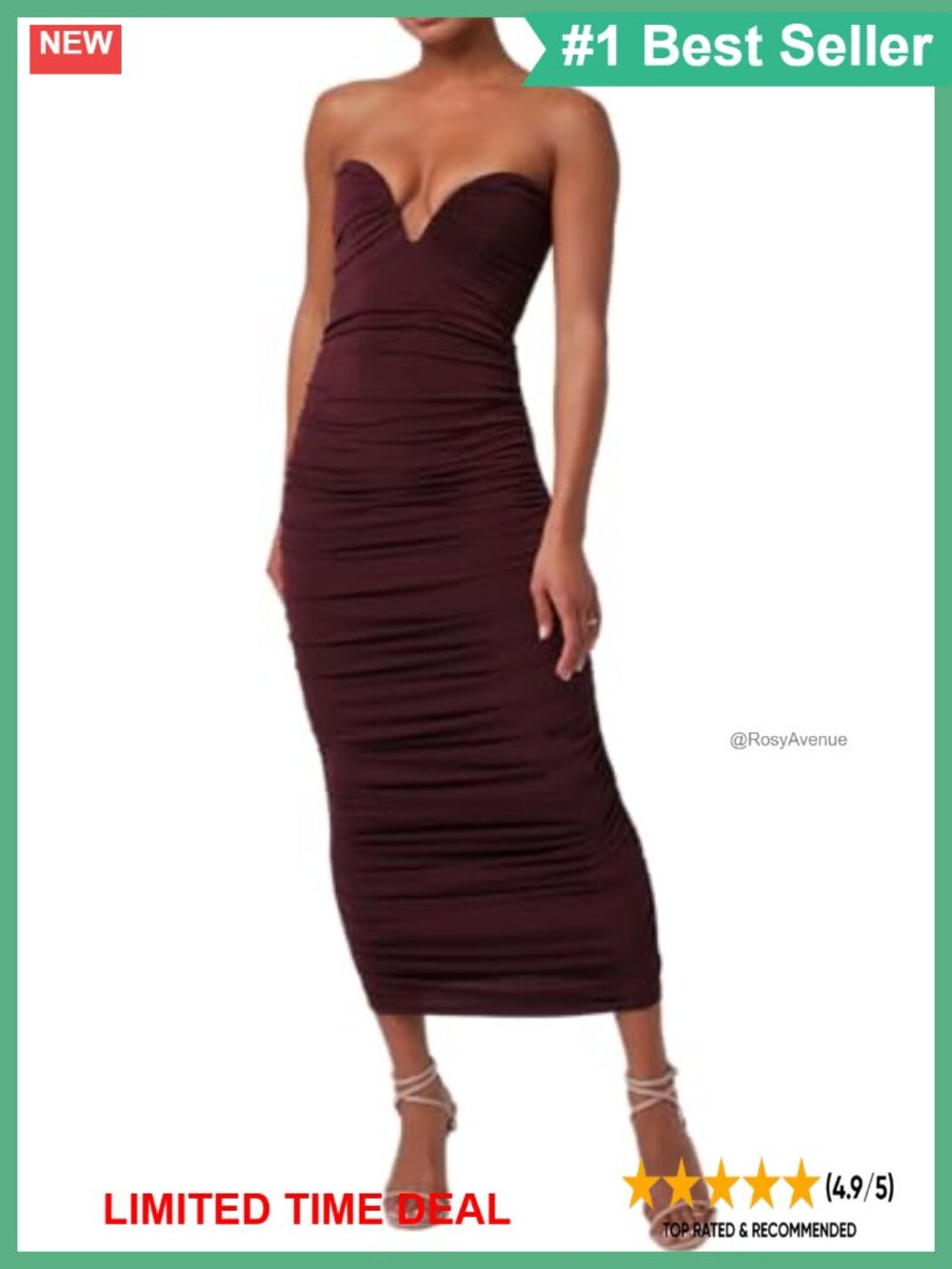 Mabel Strapless Mesh Bodycon Midi Dress Sweetheart Formal